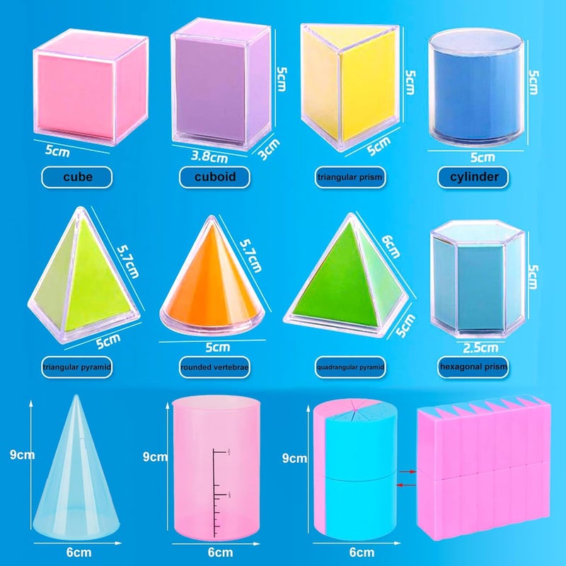 EXBEPE 3D Geometric Solids Geometric Shapes 8 Solids Shapes and 1 Cylinder Cone Volume Surface Area Demonstrator Set Teacher Aids Math Helper School Supplies - Image 2